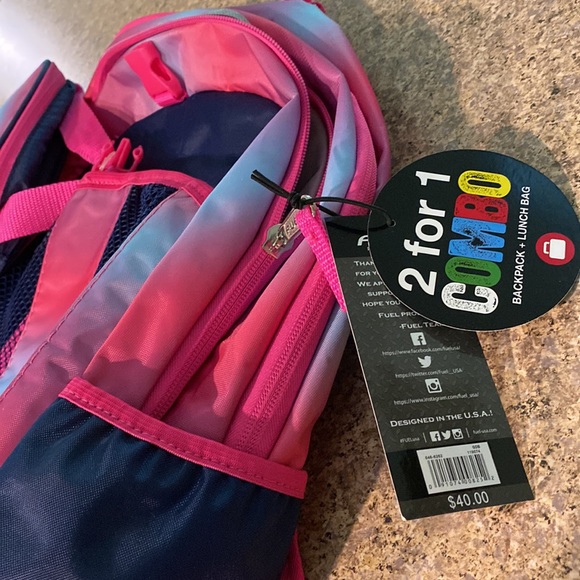 NWT Fuel 2 for 1 Backpack Lunch Bag Combo Pink and Blue - Picture 9 of 17